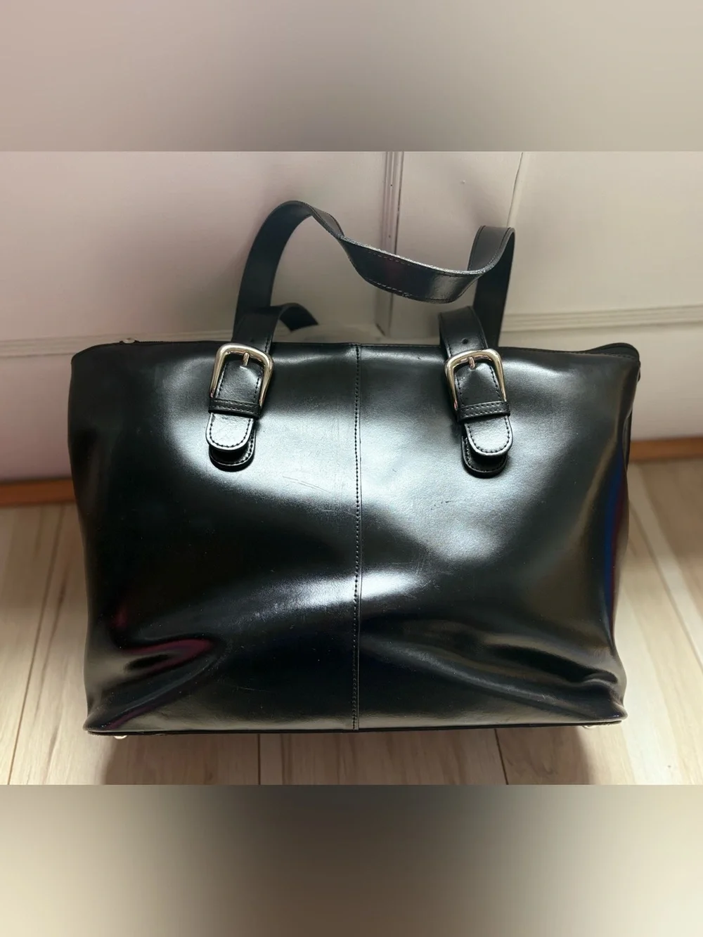 Jack Georges Black Italian Leather Tote Bag Structured Work Laptop Purse